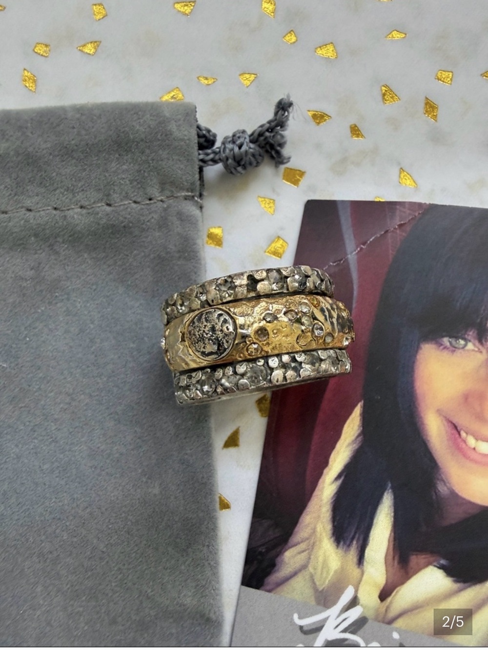 Tat2 Gold and Silver Textured Stackable Ring